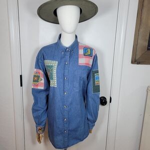Vintage Ashley Hill Wilderness Denim Shirt Patchwork Western Outdoors Vibes L